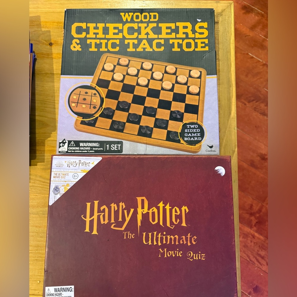 Wood Checkers & Tic Tac Toe Game Set - Black and Brown